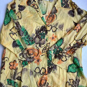 Harve Barnard Woman Linen Cotton Blend Button Blouse Yellow Green 2X